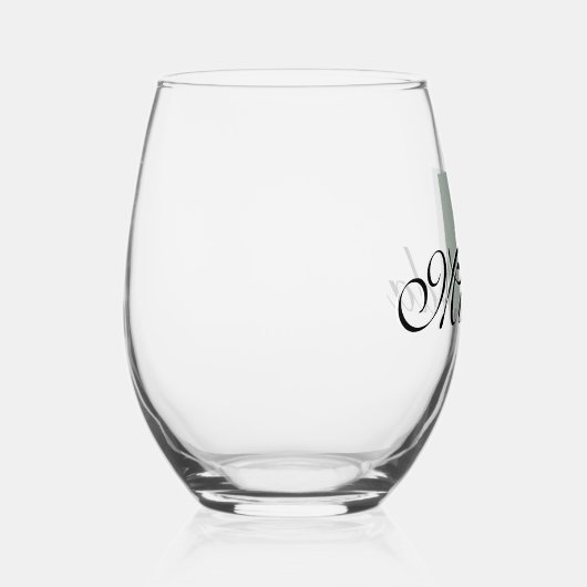 Ash Grey Initiaal en Zwarte Naam | Modern Wijnglas Zonder Voet (Rechts)