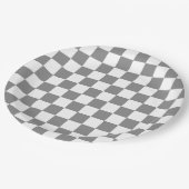 Ash grijs wit geruit controlepatroon papieren bordje (Gekanteld)