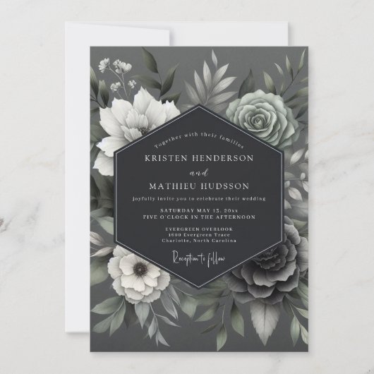 Ash Monochromatic Posy Wedding Kaart (Voorkant)