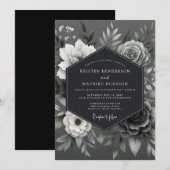 Ash Monochromatic Posy Wedding Kaart (Voorkant / Achterkant)