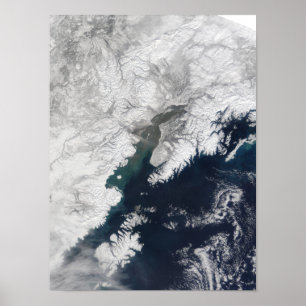 Ash plume uit Mount Redoubt, Alaska Poster