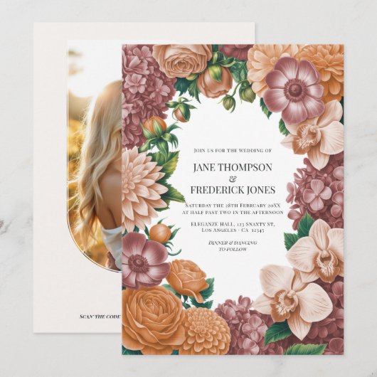 Ash Rose, Vintage Peach & Soft Terracotta Wedding Kaart (Voorkant / Achterkant)