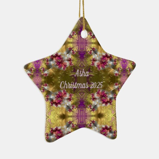 ASHA ~ Gold Kerstster Fractal ~ Keramisch Ornament (Rechts)