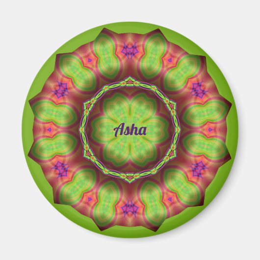 ASHA ~ Lime Green Pink Paars Design ~ Magneet (Voorkant)