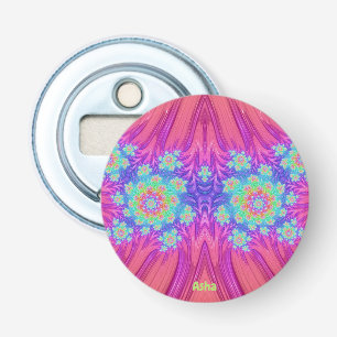 ASHA ~ Roze Coral Blue en Green 3D Fractal ~ Button Flesopener