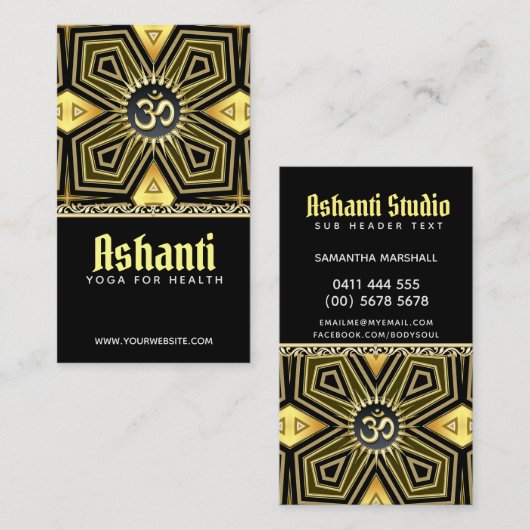 Ashanti Yoga Black Gold Deco Visitekaartje (Voorkant / Achterkant)