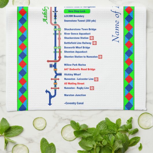 Ashby Canal Route UK Waterways Green Theedoek (Gevouwen)
