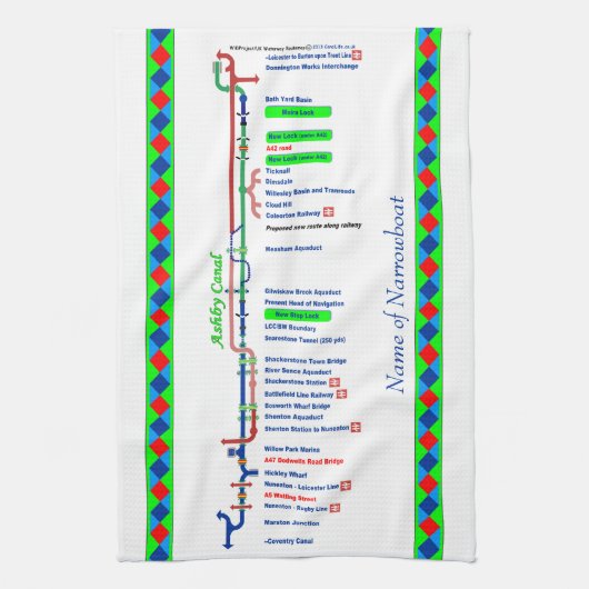 Ashby Canal Route UK Waterways Green Theedoek (Verticaal)