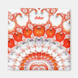 ASHER ~ Abstract patroon ~ Rood Sinaasappel Wit~ Magneet