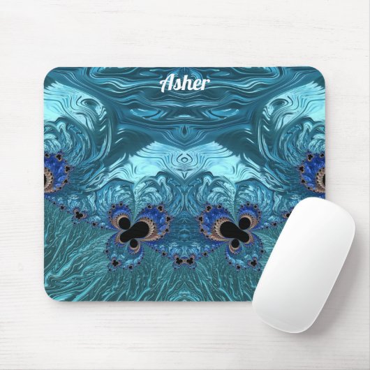 ASHER ~ Blue Aqua en Black Design Muismat (Met muis)
