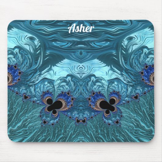 ASHER ~ Blue Aqua en Black Design Muismat (Voorkant)