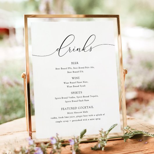 ASHER Elegant Calligraphie Bar Menu Bord  Poster