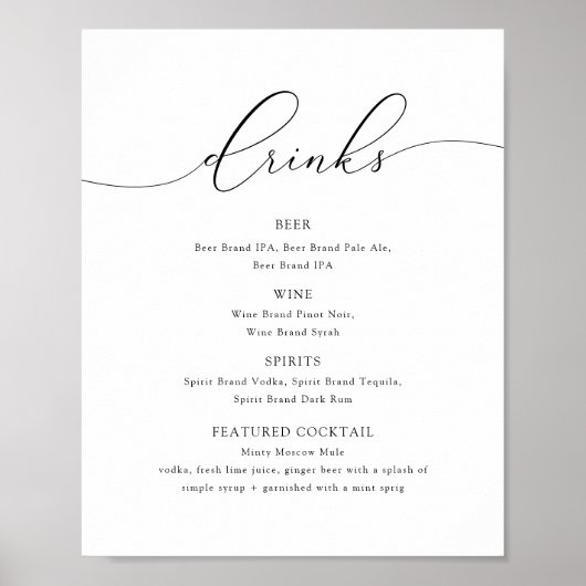 ASHER Elegant Calligraphy Bar Menu Sign Poster (Voorkant)