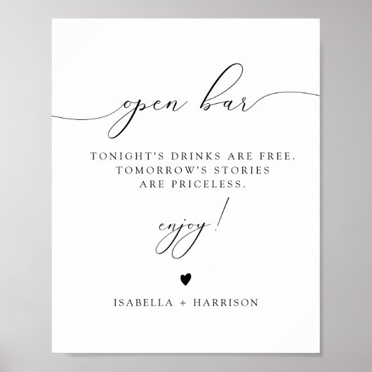 ASHER Elegant Calligraphy Open Bar Drink Poster (Voorkant)