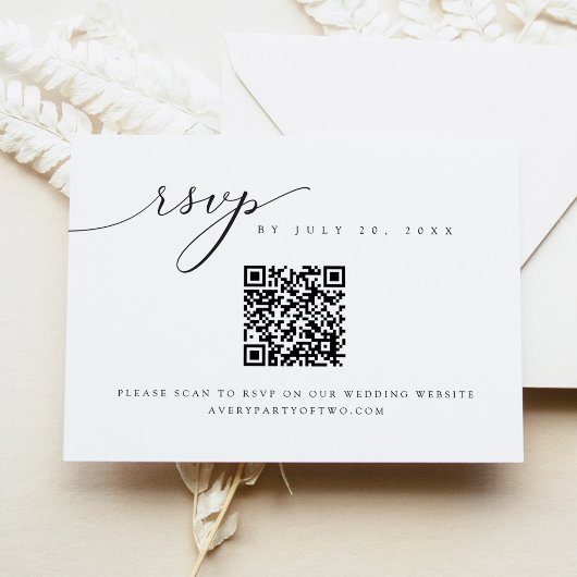 ASHER Elegant Calligraphy Script QR Code RSVP Card Kaart