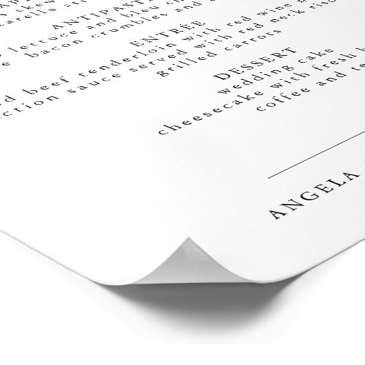 ASHER Elegant Calligraphy Wedding Menu Poster (Hoek)