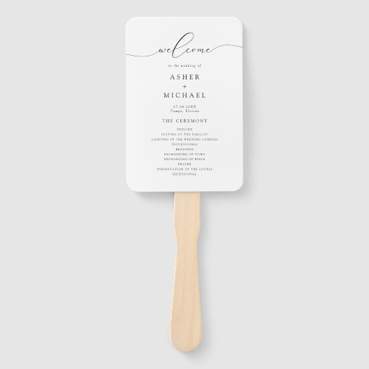 ASHER Elegant Kalligrafie Script Trouwprogramma Handwaaier (Voorkant)