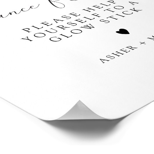 ASHER Elegante Kalligrafie Wedding Glow Stick Poster (Hoek)