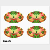 ASHER ~ KERST 2024 Groen Rood Geel Fractal ~ Ovale Sticker (Vel)