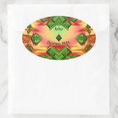 ASHER ~ KERST 2024 Groen Rood Geel Fractal ~ Ovale Sticker (Tas)
