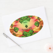 ASHER ~ KERST 2025 Groen Rood Geel Fractal ~ Ovale Sticker (Envelop)