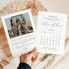 ASHER Modern Script Calendar Matron Honour Voorste Kaart