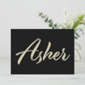 Asher Name white gold Handwriting Karte Kaart (Staand voorkant)