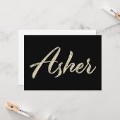 Asher Name white gold Handwriting Karte Kaart (Voorkant / Achterkant in situ)