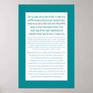Asher Yatzar Hebrew Blessing Turquoise Poster