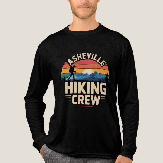Asheville Hiking Crew Retro Mountain Sunset Design Tri-Blend Shirt (Voorkant volledig)
