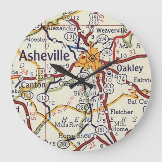 Asheville  Map Grote Klok (Voorkant)