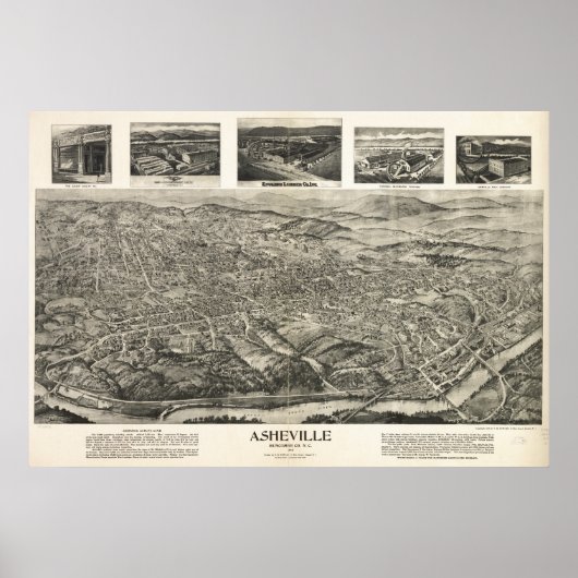 Asheville N. Carolina 1912 Antiek Panoramic Map Poster (Voorkant)