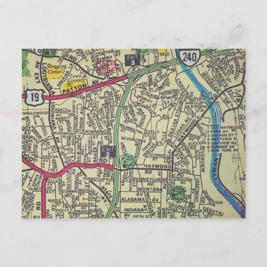Asheville, NC  Map Briefkaart (Voorkant)