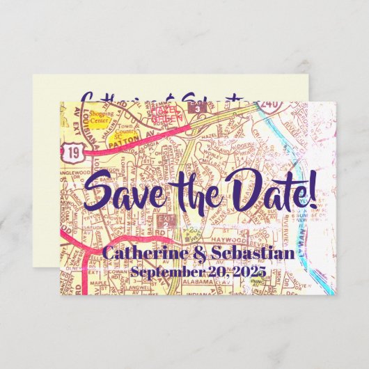 Asheville, NC  Map Save The Date (Voorkant / Achterkant)