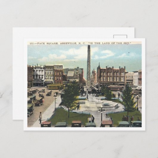 Asheville NC, Pack Square 1920s  Briefkaart (Voorkant / Achterkant)
