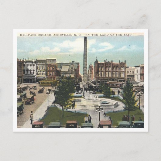 Asheville NC, Pack Square 1920s  Briefkaart (Voorkant)