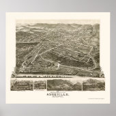 Asheville, NC Panoramic Map - 1891 Poster (Voorkant)