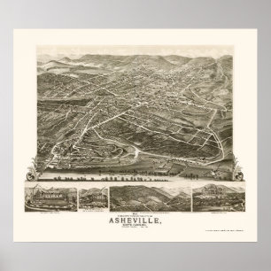 Asheville, NC Panoramic Map - 1891 Poster