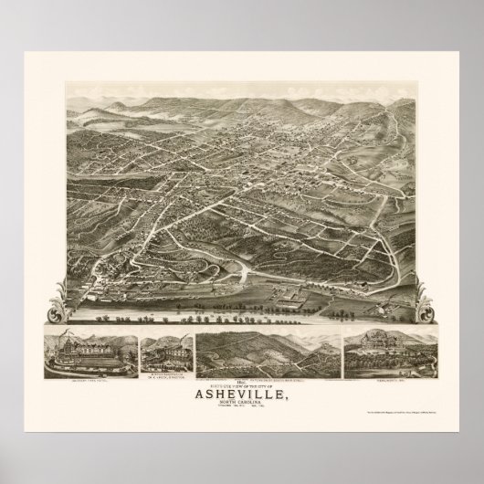Asheville, NC Panoramic Map - 1891 Poster (Voorkant)