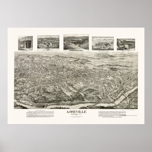 Asheville, NC Panoramic Map - 1912 Poster (Voorkant)