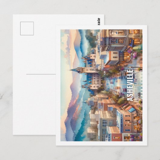 Asheville North Carolina Beroemde Plaats waterverf Briefkaart (Voorkant / Achterkant)