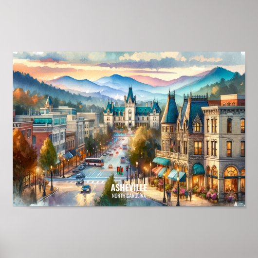 Asheville North Carolina Travel Places waterverf Poster (Voorkant)