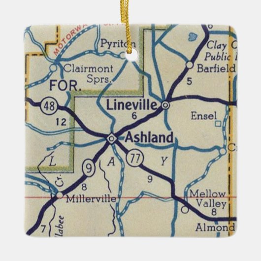 Ashland AL Map Keramisch Ornament (Voorkant)