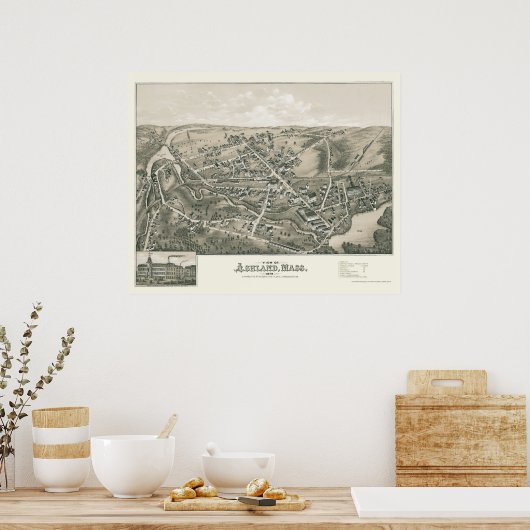 Ashland, MA Panoramic Map - 1878 Poster (Keuken)