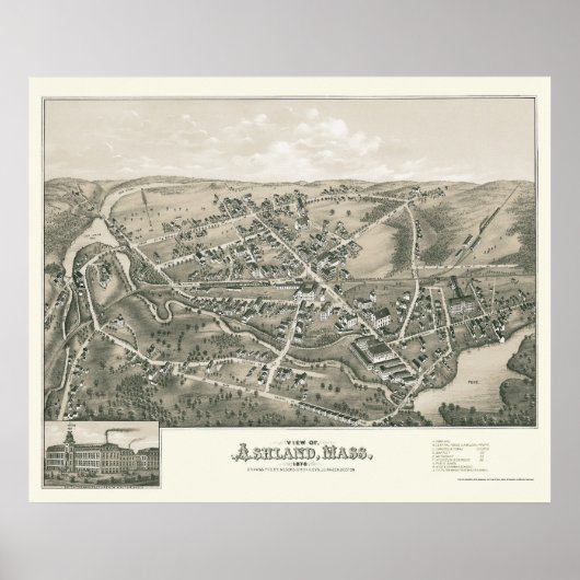 Ashland, MA Panoramic Map - 1878 Poster (Voorkant)