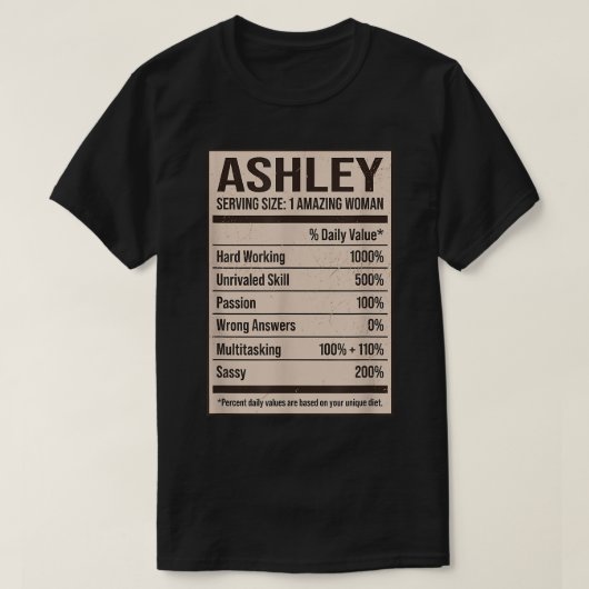 Ashley Nutrition Facts Name Nickname Alias Titel F T-shirt (Design voorkant)