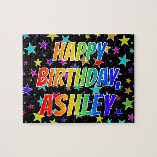 "ASHLEY" voornaam, geun "HAPPY BIRTHDAY" Legpuzzel (Horizontaal)
