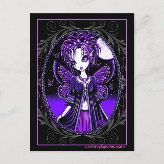 "Ashly" Paarse Butterfly Moon Fairy Briefkaart (Voorkant)
