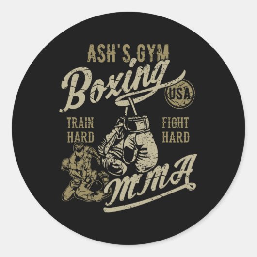 Ash's Gym Boxing MMA Retro Design voor de naam Ash Ronde Sticker (Voorkant)