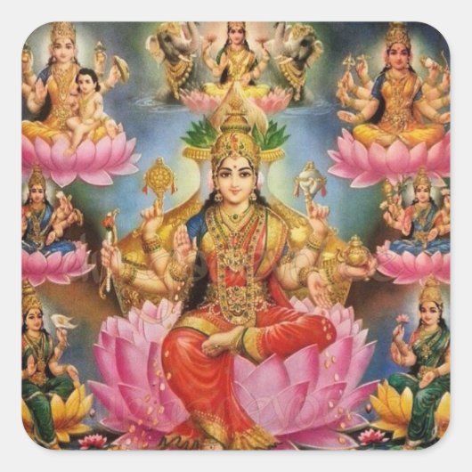 Ashtalakshmi - Acht vormen van Lakshmi Vierkante Sticker (Voorkant)